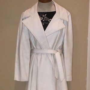 VINTAGE WHITE LEATHER BELTED WRAP COAT